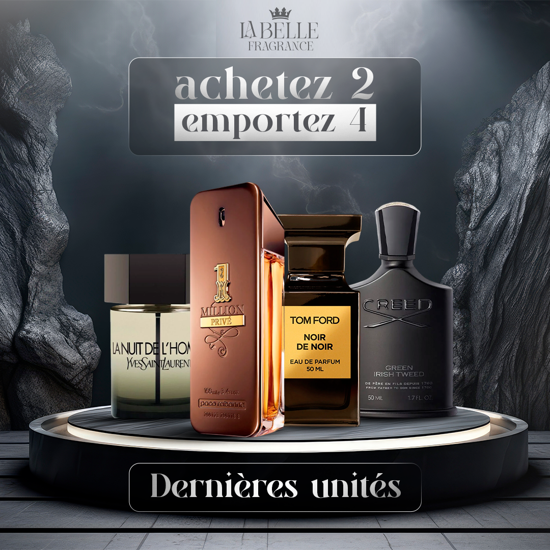 4 Parfums - Private Blend Noir, 1 Million Privé, YSL La Nuit de L'Homme, Green Irish Tweed (ACHETEZ 2, RECEVEZ-EN 4)